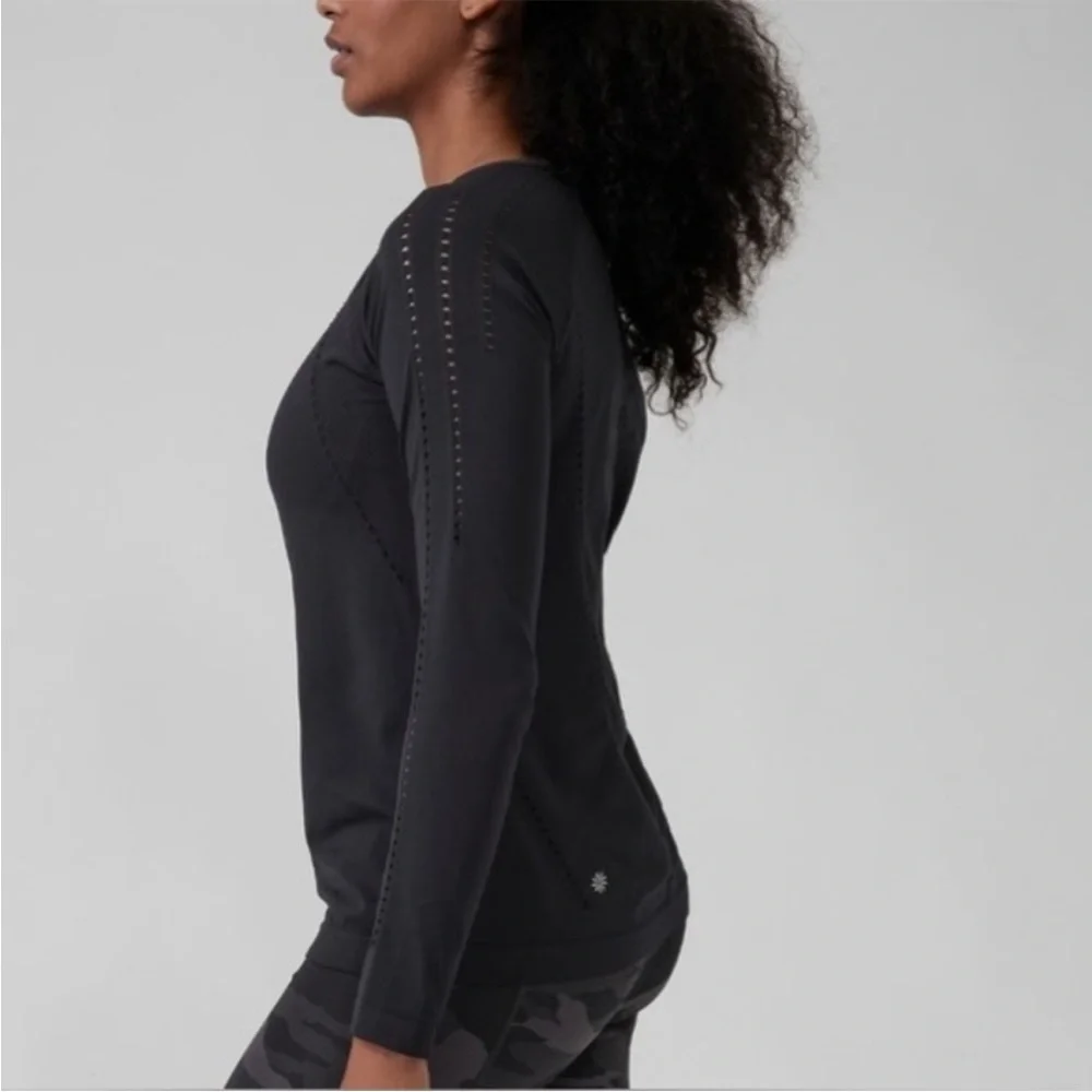 Athleta Black Long Sleeve Mesh-Detail Tee - Picture 2 of 5